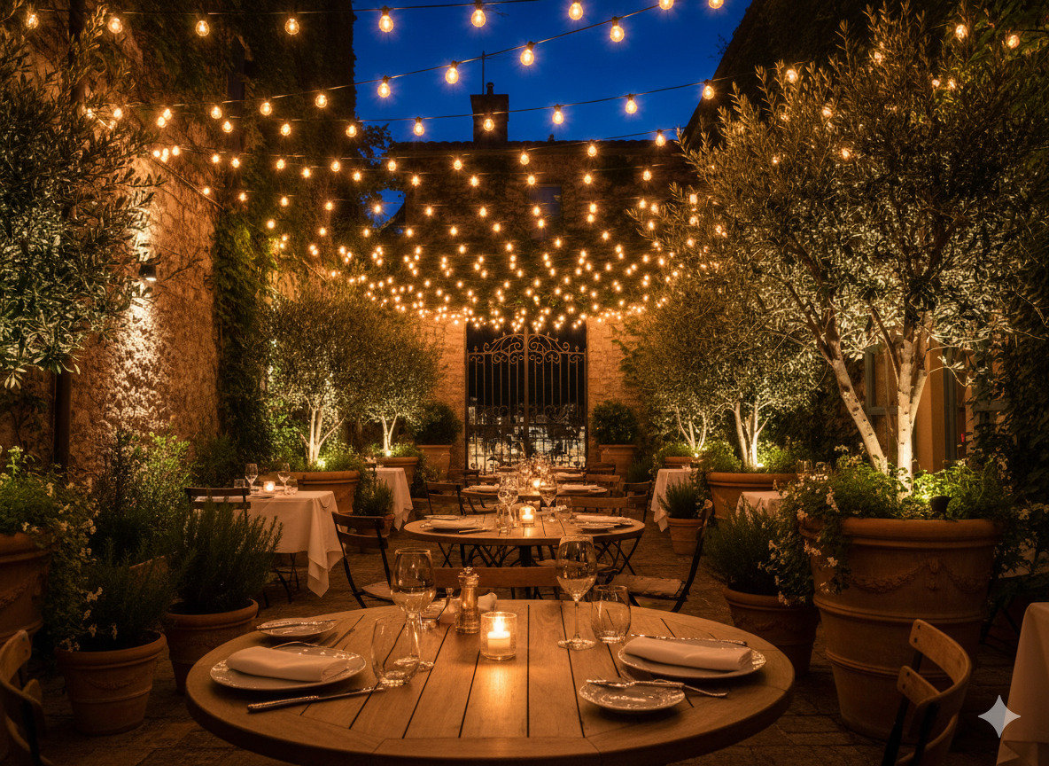 Boutique hotel garden lighting